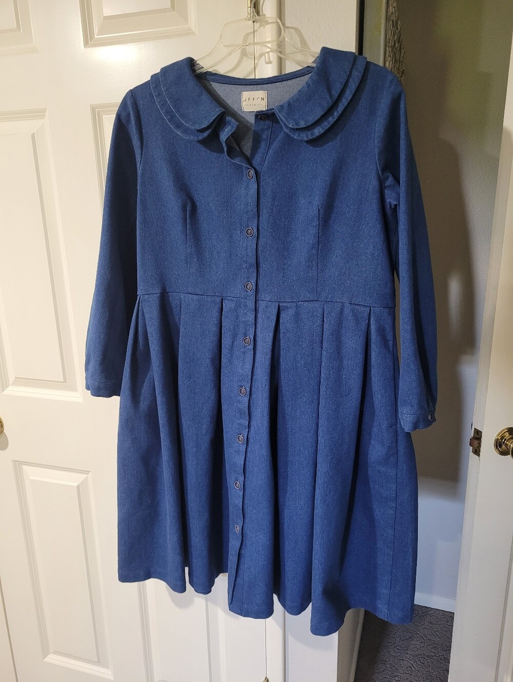 Offon Double Peter Pan Collar Stretch Denim Dress Xl L